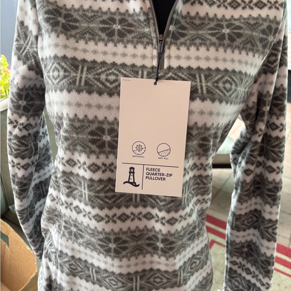 Patterned Gray Fleece Quarter-Zip Pullover Lands … - image 1
